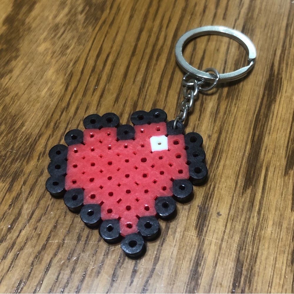 Pixel Heart Perler Bead Keychain Accessory Handmade